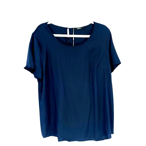 NWT Quince Washable Stretch Silk Tee Navy Blue Top XL Minimalist - Picture 2 of 7